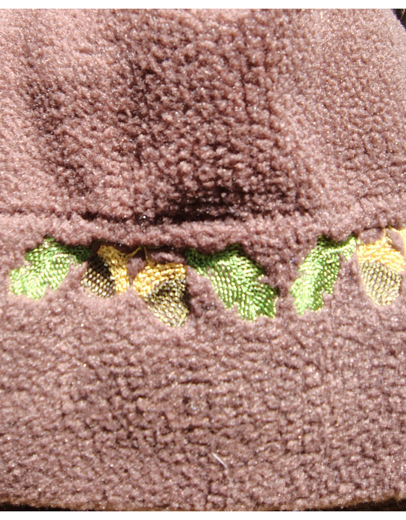 Cloakmakers.com H542-Washable Brown Fleece Hooded Cowl w/ Acorn & Leaves Embroidery