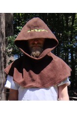 Cloakmakers.com H542-Washable Brown Fleece Hooded Cowl w/ Acorn & Leaves Embroidery