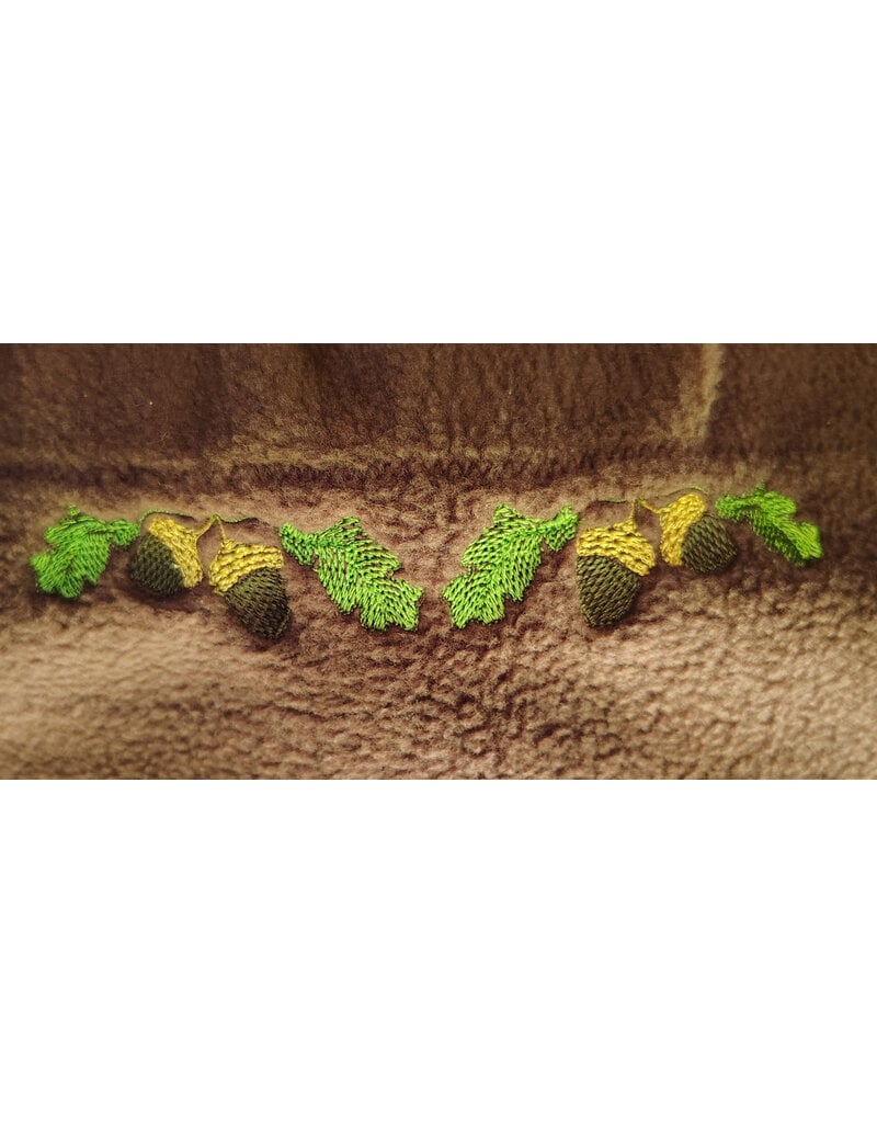 Cloakmakers.com H542-Washable Brown Fleece Hooded Cowl w/ Acorn & Leaves Embroidery