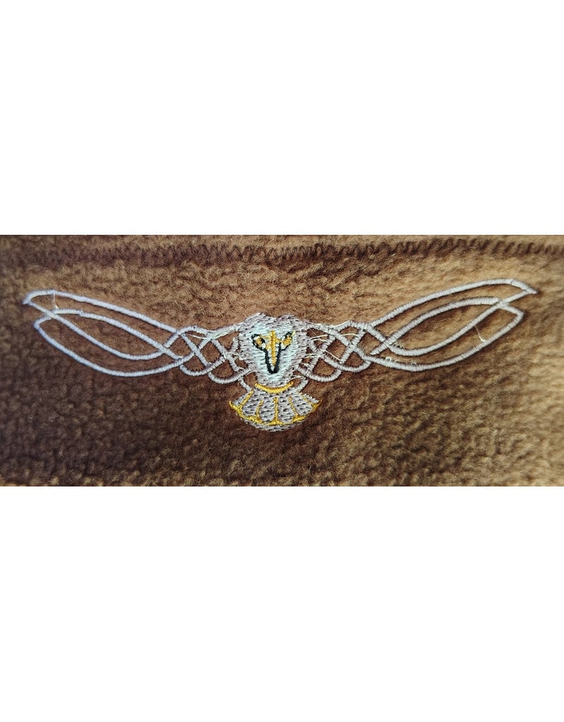 Cloakmakers.com H543-Washable Brown Fleece Hooded Cowl w/ Silver Owl Embroidery