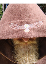 Cloakmakers.com H543-Washable Brown Fleece Hooded Cowl w/ Silver Owl Embroidery