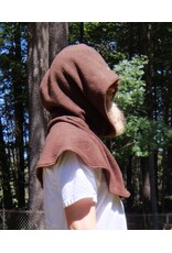 Cloakmakers.com H543-Washable Brown Fleece Hooded Cowl w/ Silver Owl Embroidery