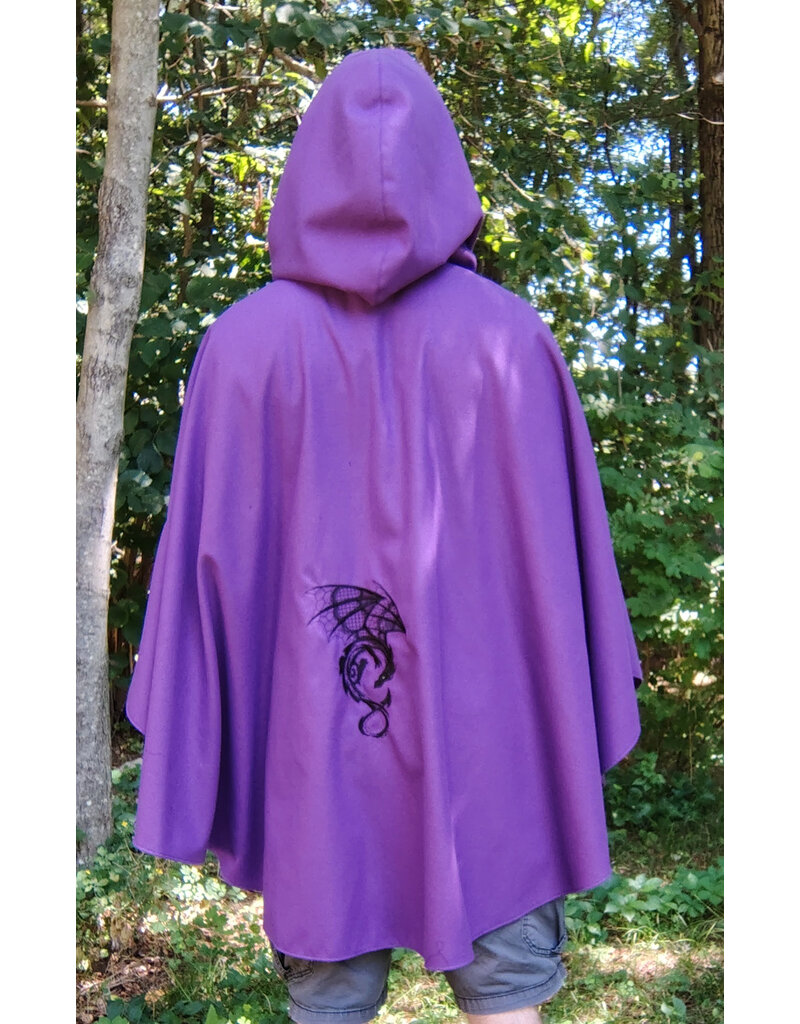 Cloakmakers.com 5798-Washable Purple Faux Wool Cloak w/ Dragon Embroidery and Pockets