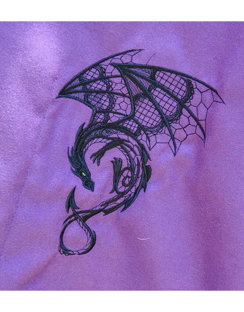 Cloakmakers.com 5798-Washable Purple Faux Wool Cloak w/ Dragon Embroidery and Pockets
