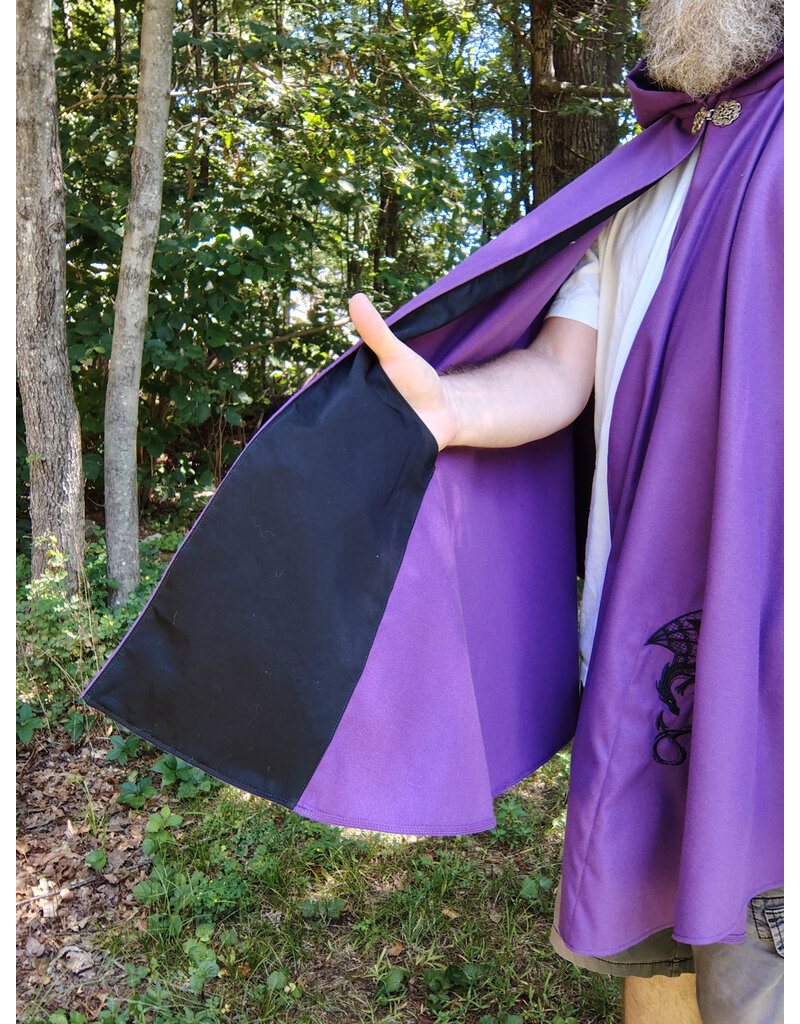 Cloakmakers.com 5798-Washable Purple Faux Wool Cloak w/ Dragon Embroidery and Pockets