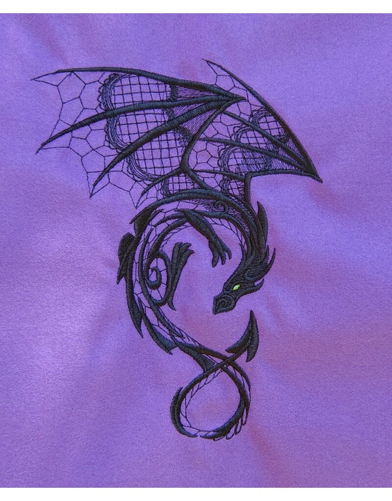 Cloakmakers.com 5798-Washable Purple Faux Wool Cloak w/ Dragon Embroidery and Pockets