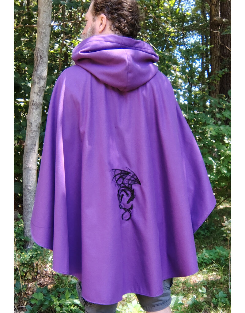 Cloakmakers.com 5798-Washable Purple Faux Wool Cloak w/ Dragon Embroidery and Pockets