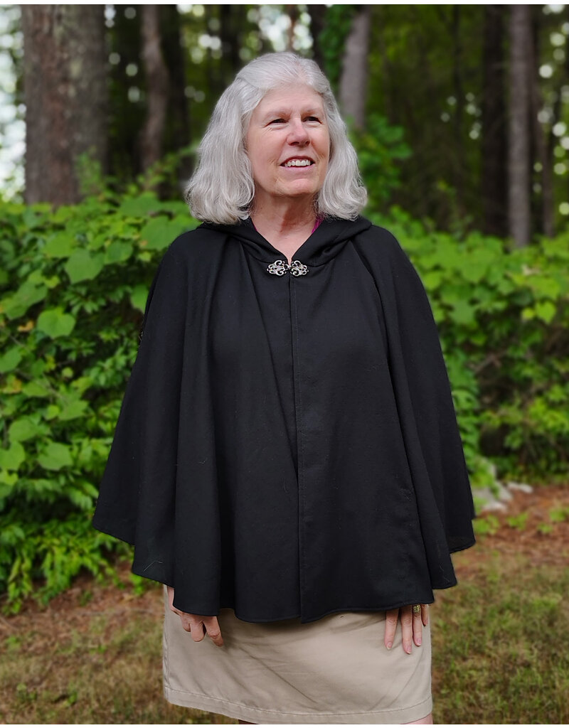 Cloakmakers.com 5799-Washable Lightweight Black Wool Cloak w/ Nighttime Sky Hood Lining