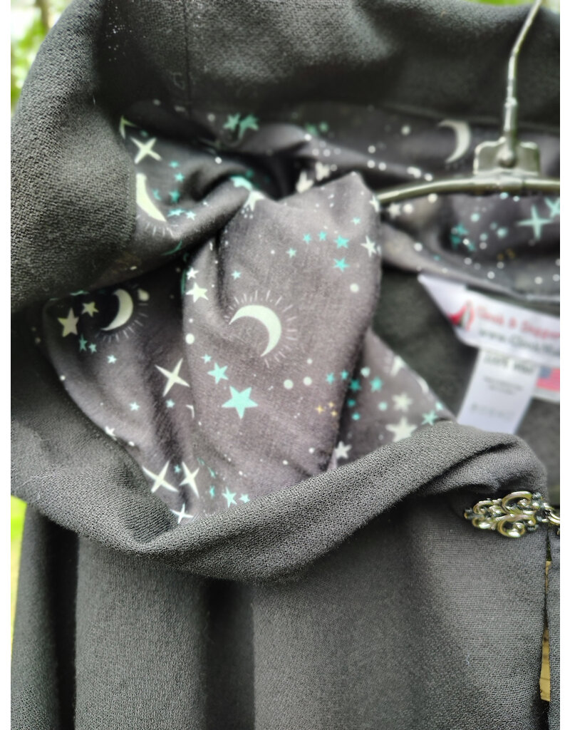 Cloakmakers.com 5799-Washable Lightweight Black Wool Cloak w/ Nighttime Sky Hood Lining