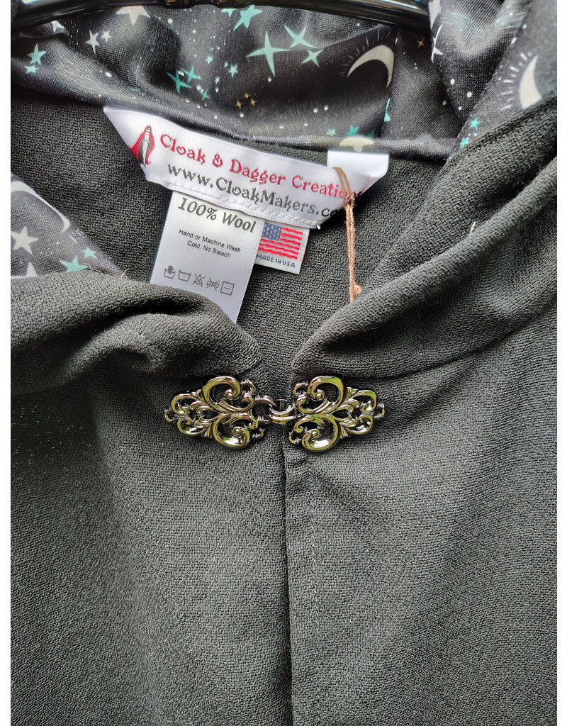 Cloakmakers.com 5799-Washable Lightweight Black Wool Cloak w/ Nighttime Sky Hood Lining