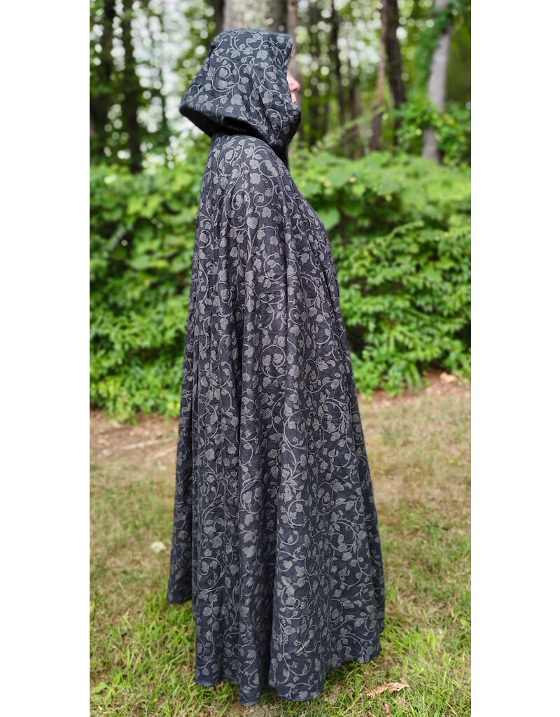 Cloakmakers.com 5800-Washable Black Linen Cloak w/ Floral Vine Pattern