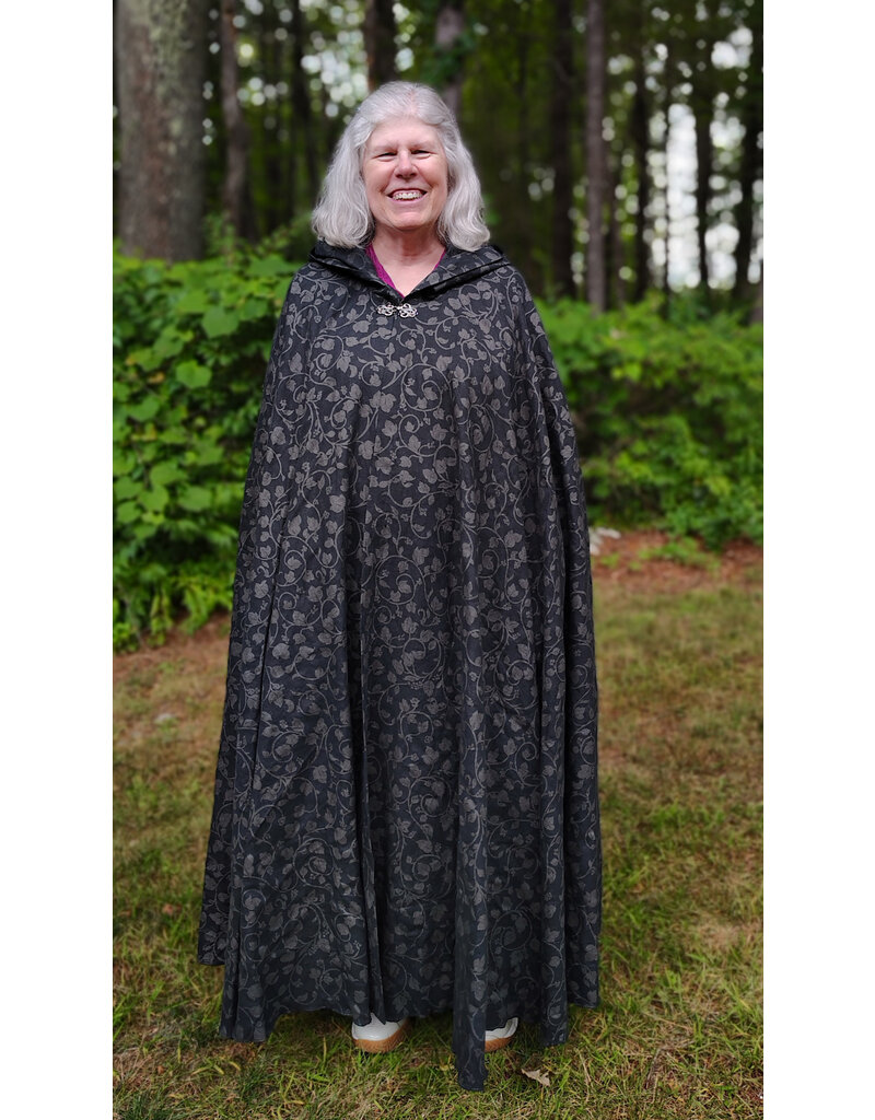 Cloakmakers.com 5800-Washable Black Linen Cloak w/ Floral Vine Pattern