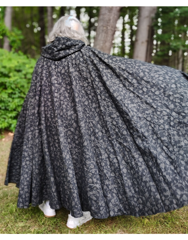 Cloakmakers.com 5800-Washable Black Linen Cloak w/ Floral Vine Pattern