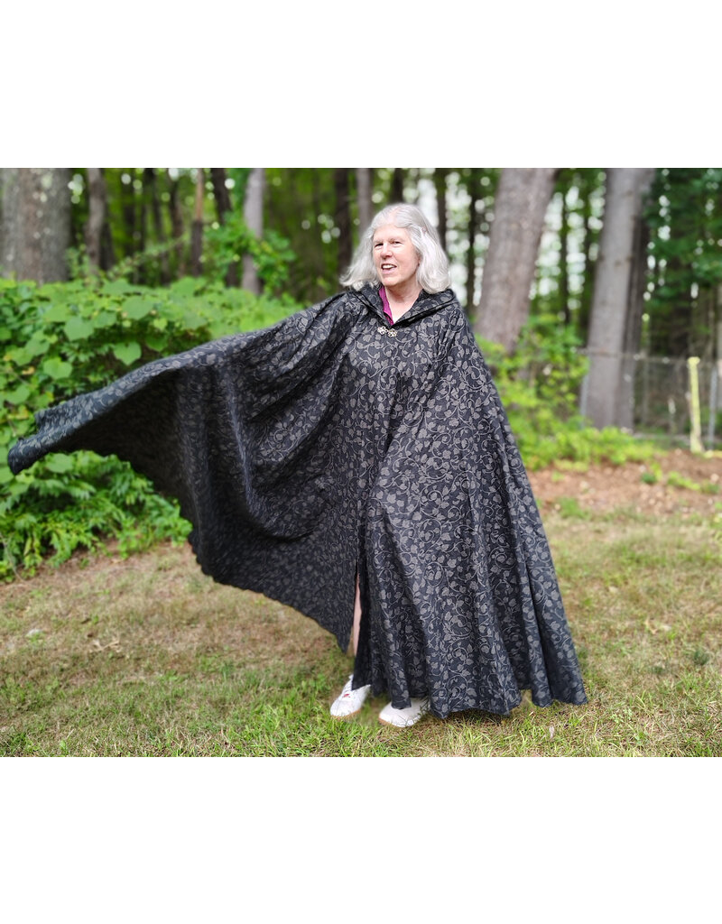 Cloakmakers.com 5800-Washable Black Linen Cloak w/ Floral Vine Pattern
