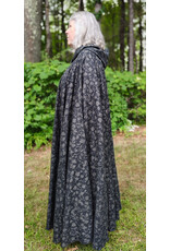 Cloakmakers.com 5800-Washable Black Linen Cloak w/ Floral Vine Pattern