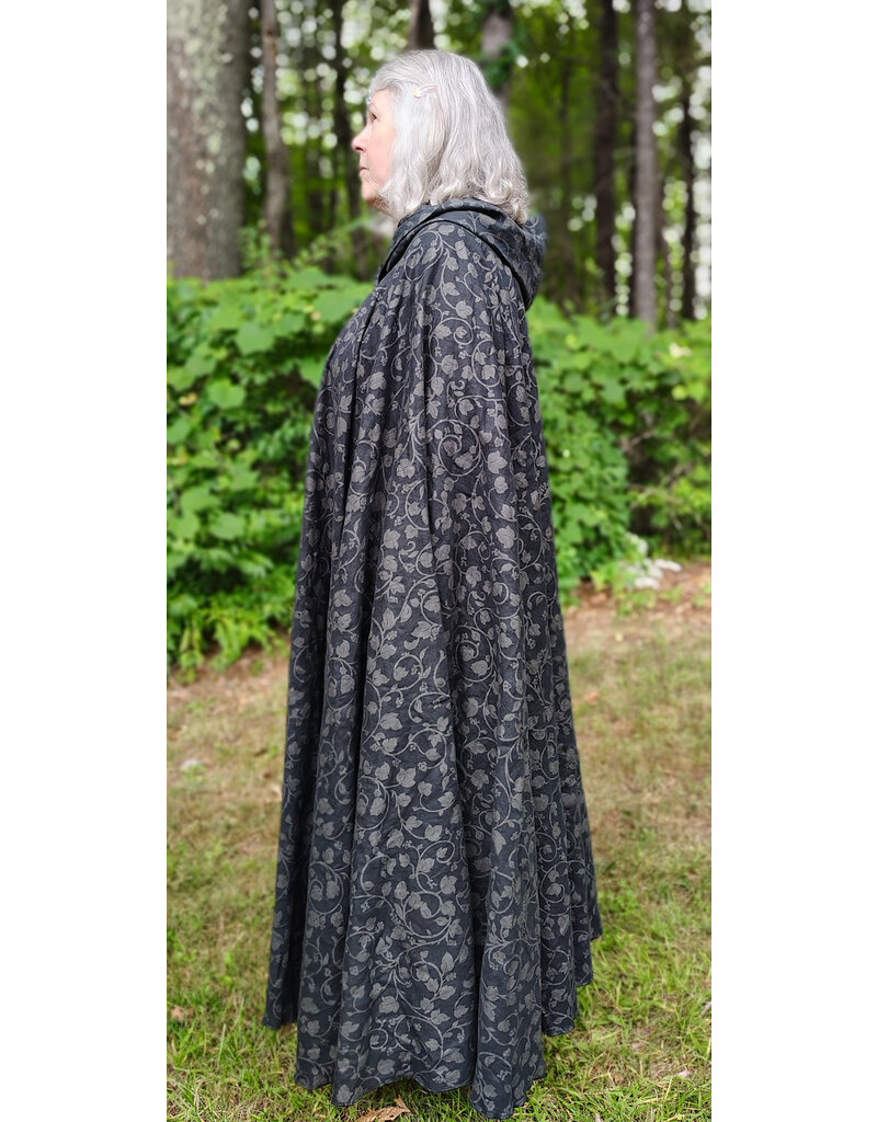 Cloakmakers.com 5800-Washable Black Linen Cloak w/ Floral Vine Pattern