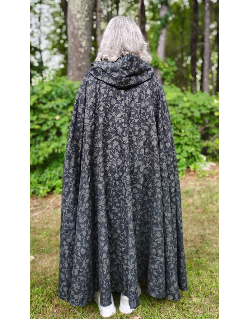 Cloakmakers.com 5800-Washable Black Linen Cloak w/ Floral Vine Pattern