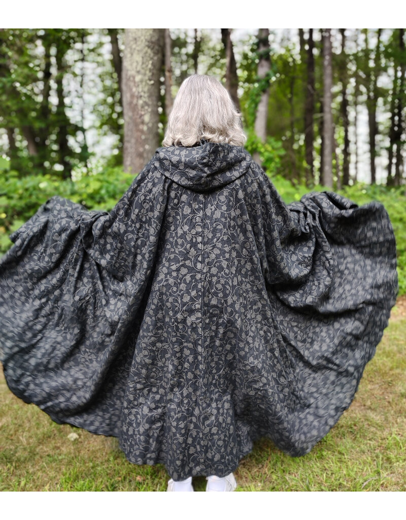 Cloakmakers.com 5800-Washable Black Linen Cloak w/ Floral Vine Pattern
