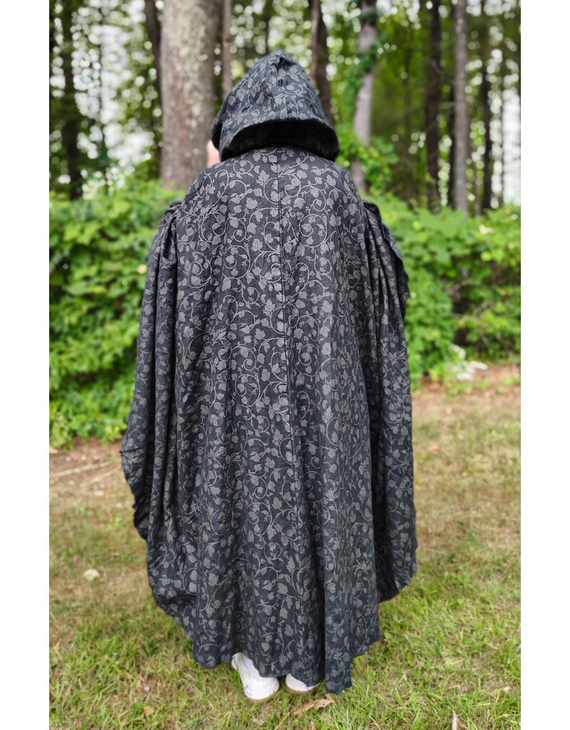 Cloakmakers.com 5800-Washable Black Linen Cloak w/ Floral Vine Pattern