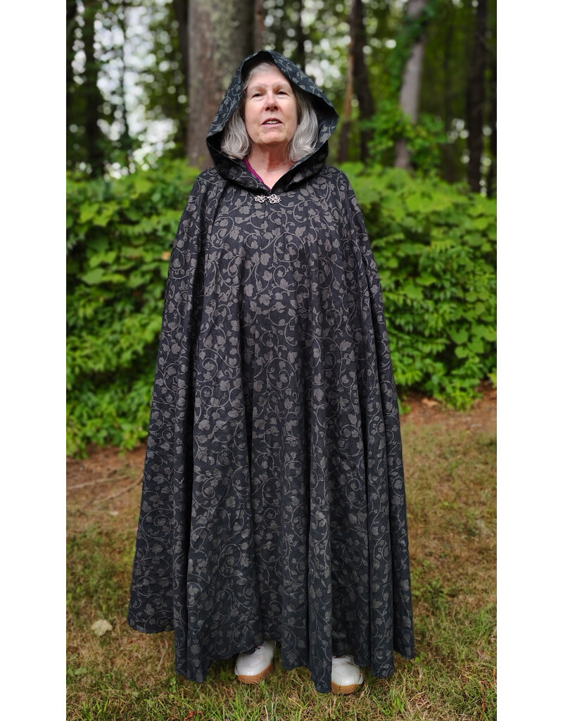 Cloakmakers.com 5800-Washable Black Linen Cloak w/ Floral Vine Pattern