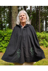 Cloakmakers.com 5802-Washable Black Wool Cloak w/ Green Moon Embroidery & Nighttime Hood Lining
