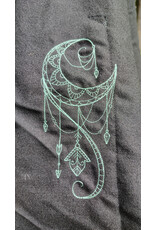 Cloakmakers.com 5802-Washable Black Wool Cloak w/ Green Moon Embroidery & Nighttime Hood Lining