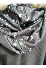 Cloakmakers.com 5802-Washable Black Wool Cloak w/ Green Moon Embroidery & Nighttime Hood Lining
