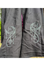 Cloakmakers.com 5802-Washable Black Wool Cloak w/ Green Moon Embroidery & Nighttime Hood Lining