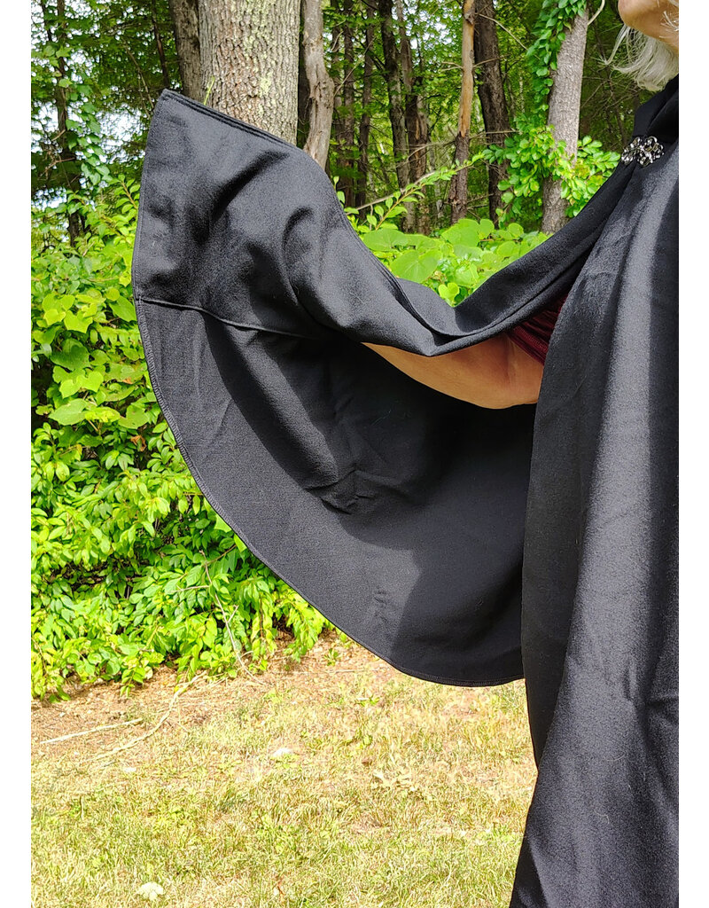 Cloakmakers.com 5802-Washable Black Wool Cloak w/ Green Moon Embroidery & Nighttime Hood Lining