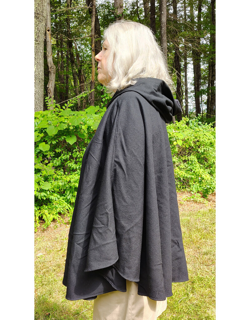 Cloakmakers.com 5802-Washable Black Wool Cloak w/ Green Moon Embroidery & Nighttime Hood Lining