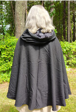 Cloakmakers.com 5802-Washable Black Wool Cloak w/ Green Moon Embroidery & Nighttime Hood Lining