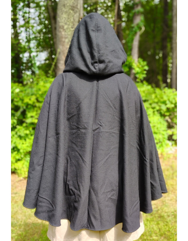 Cloakmakers.com 5802-Washable Black Wool Cloak w/ Green Moon Embroidery & Nighttime Hood Lining