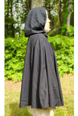 Cloakmakers.com 5802-Washable Black Wool Cloak w/ Green Moon Embroidery & Nighttime Hood Lining