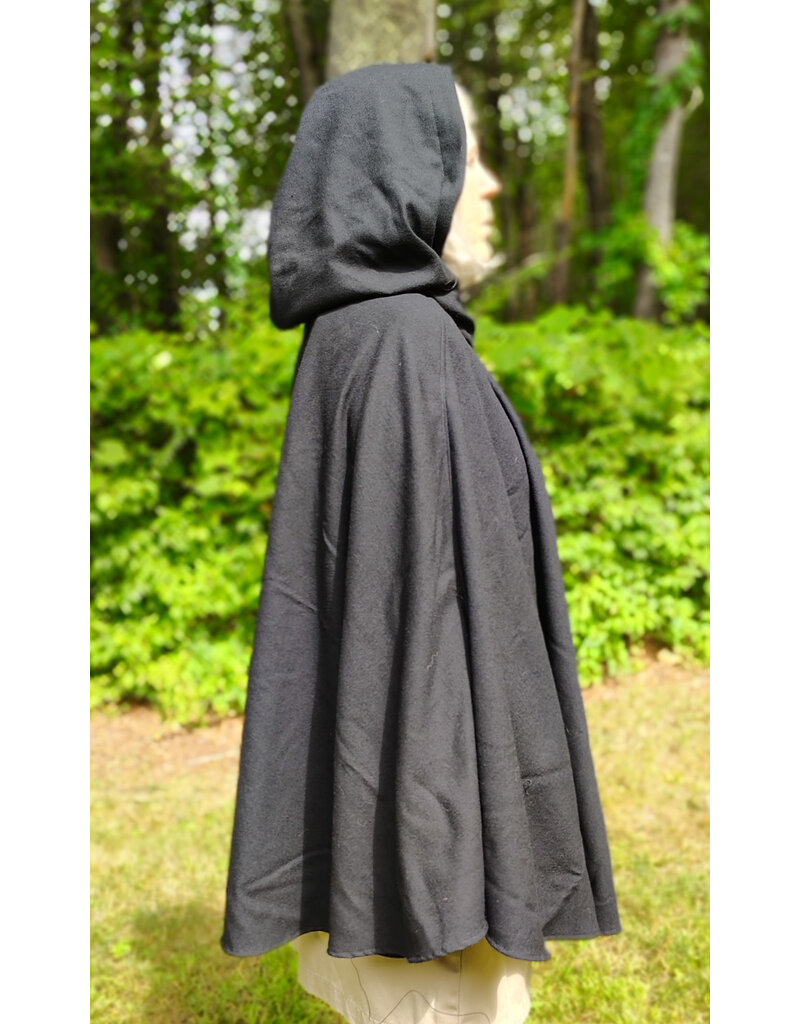 Cloakmakers.com 5802-Washable Black Wool Cloak w/ Green Moon Embroidery & Nighttime Hood Lining