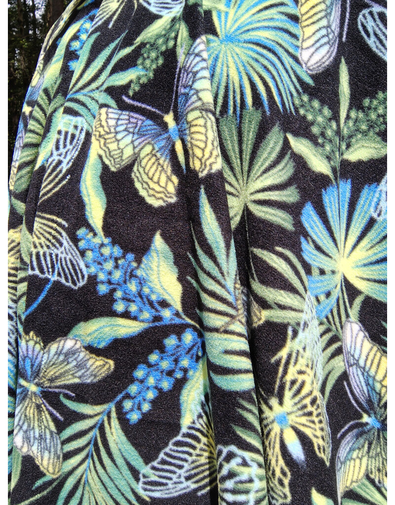 Cloakmakers.com 5803-Washable Fleece Ruana Cloak w/ Colorful Butterflies, Palms, and Ferns