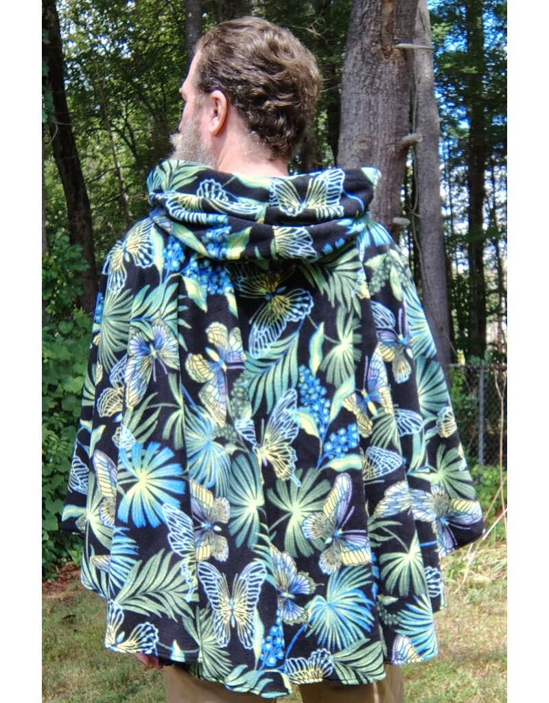 Cloakmakers.com 5803-Washable Fleece Ruana Cloak w/ Colorful Butterflies, Palms, and Ferns