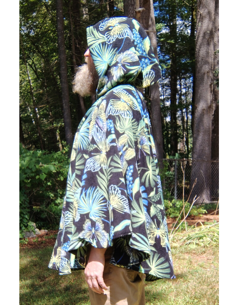 Cloakmakers.com 5803-Washable Fleece Ruana Cloak w/ Colorful Butterflies, Palms, and Ferns