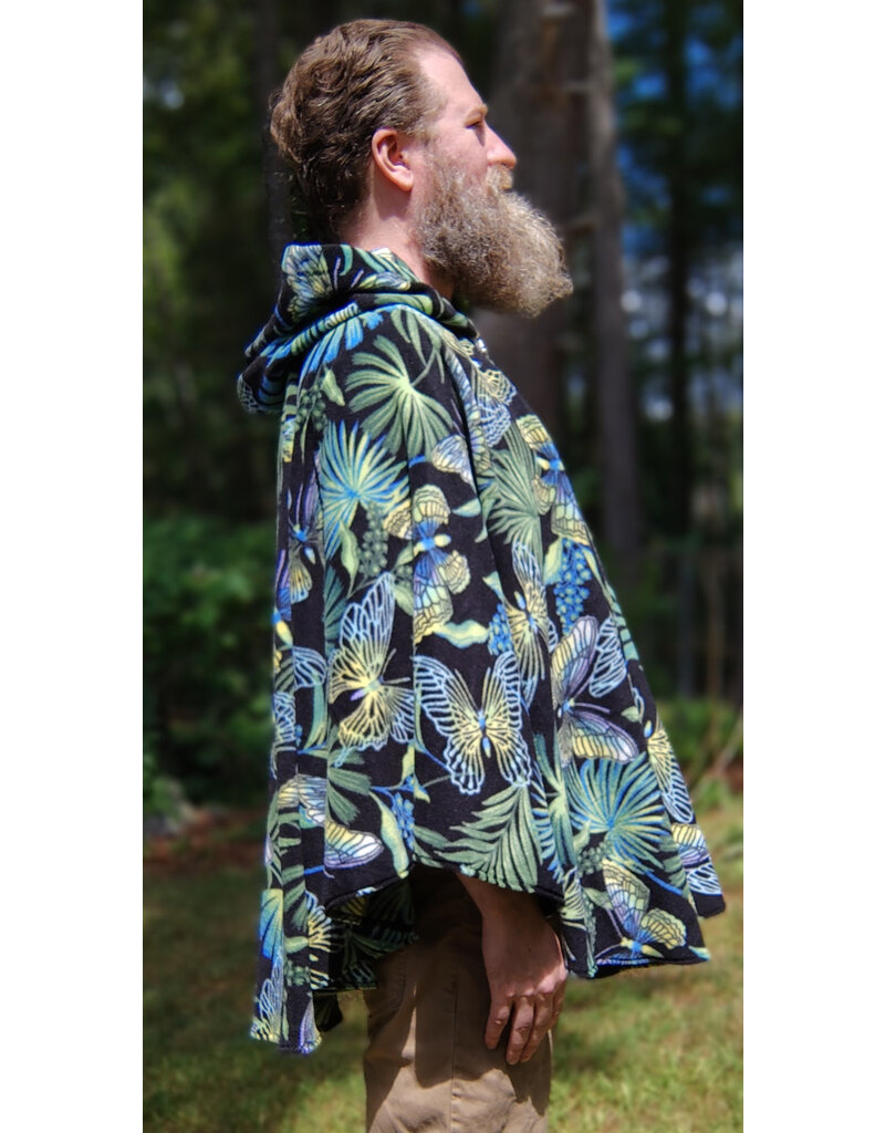 Cloakmakers.com 5803-Washable Fleece Ruana Cloak w/ Colorful Butterflies, Palms, and Ferns