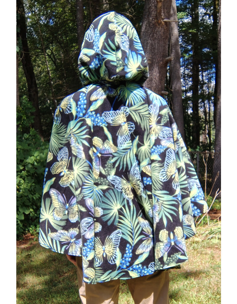 Cloakmakers.com 5803-Washable Fleece Ruana Cloak w/ Colorful Butterflies, Palms, and Ferns