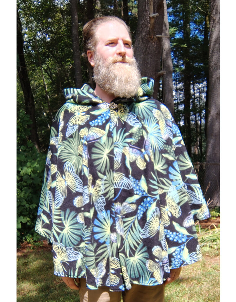 Cloakmakers.com 5803-Washable Fleece Ruana Cloak w/ Colorful Butterflies, Palms, and Ferns