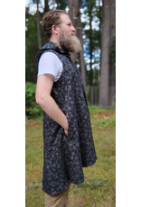 Cloakmakers.com J910-Washable Black Linen Hooded Vest w/ Floral Vine Pattern & Pockets
