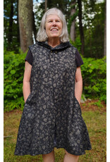 Cloakmakers.com J910-Washable Black Linen Hooded Vest w/ Floral Vine Pattern & Pockets
