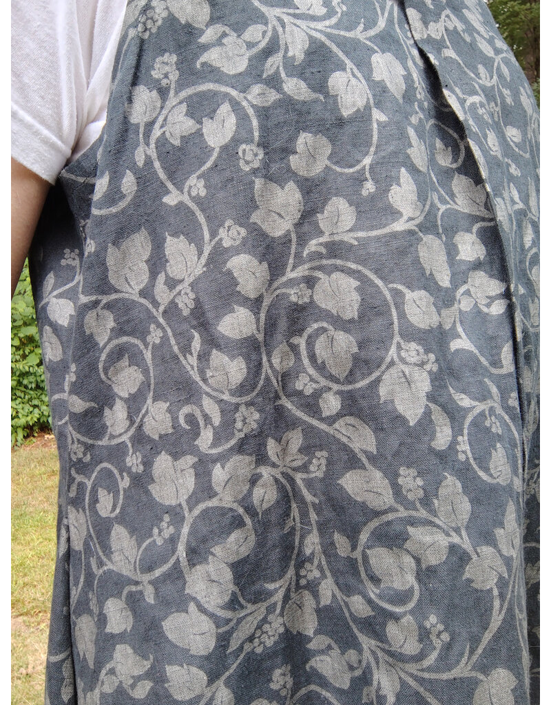 Cloakmakers.com J910-Washable Black Linen Hooded Vest w/ Floral Vine Pattern & Pockets