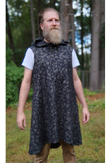 Cloakmakers.com J910-Washable Black Linen Hooded Vest w/ Floral Vine Pattern & Pockets