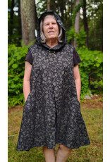 Cloakmakers.com J910-Washable Black Linen Hooded Vest w/ Floral Vine Pattern & Pockets
