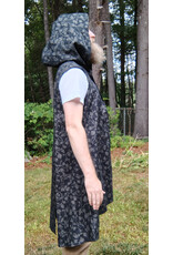 Cloakmakers.com J910-Washable Black Linen Hooded Vest w/ Floral Vine Pattern & Pockets