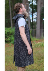 Cloakmakers.com J910-Washable Black Linen Hooded Vest w/ Floral Vine Pattern & Pockets