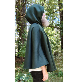 Cloakmakers.com 5806-Short Forest Green Wool Cloak w/ Black Hood Lining & Pockets