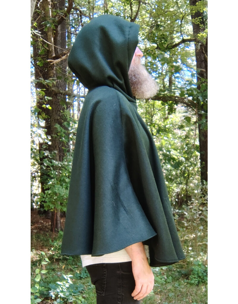Cloakmakers.com 5806-Short Forest Green Wool Cloak w/ Black Hood Lining & Pockets