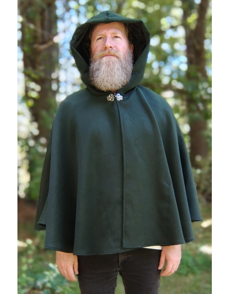Cloakmakers.com 5806-Short Forest Green Wool Cloak w/ Black Hood Lining & Pockets